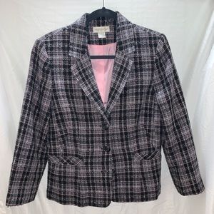 pink & grey plaid blazer